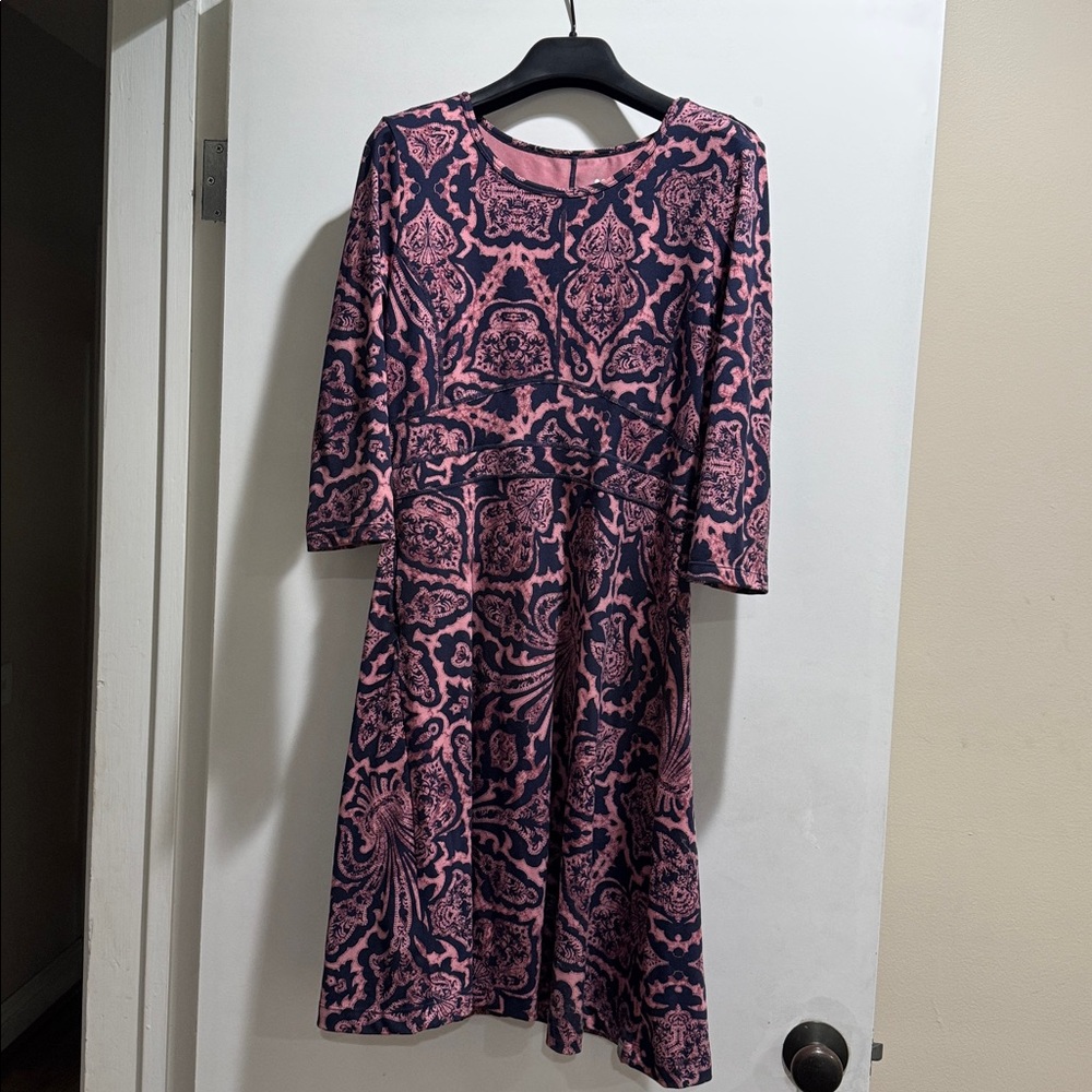 Title Nine Dream Dress Sz S 3/4 Sleeve Rococo Print Paisley Fit & Flare
